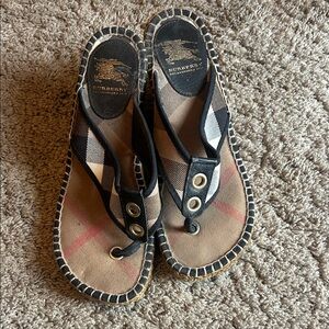 Burberry Black and Tan Checkered Sandals